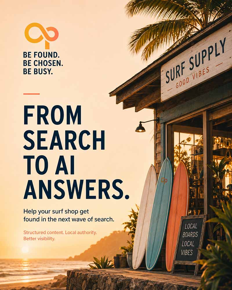 From search to AI answers — surf shop listing optimization